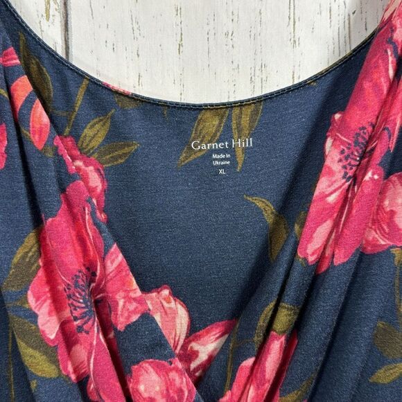 Garnet Hill Navy Pink Floral Sleeveless Dress XL Cottagecore Romantic Pockets - Picture 7 of 12